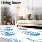 Arctic Ice Blue Flame Leaf Swirls Rug