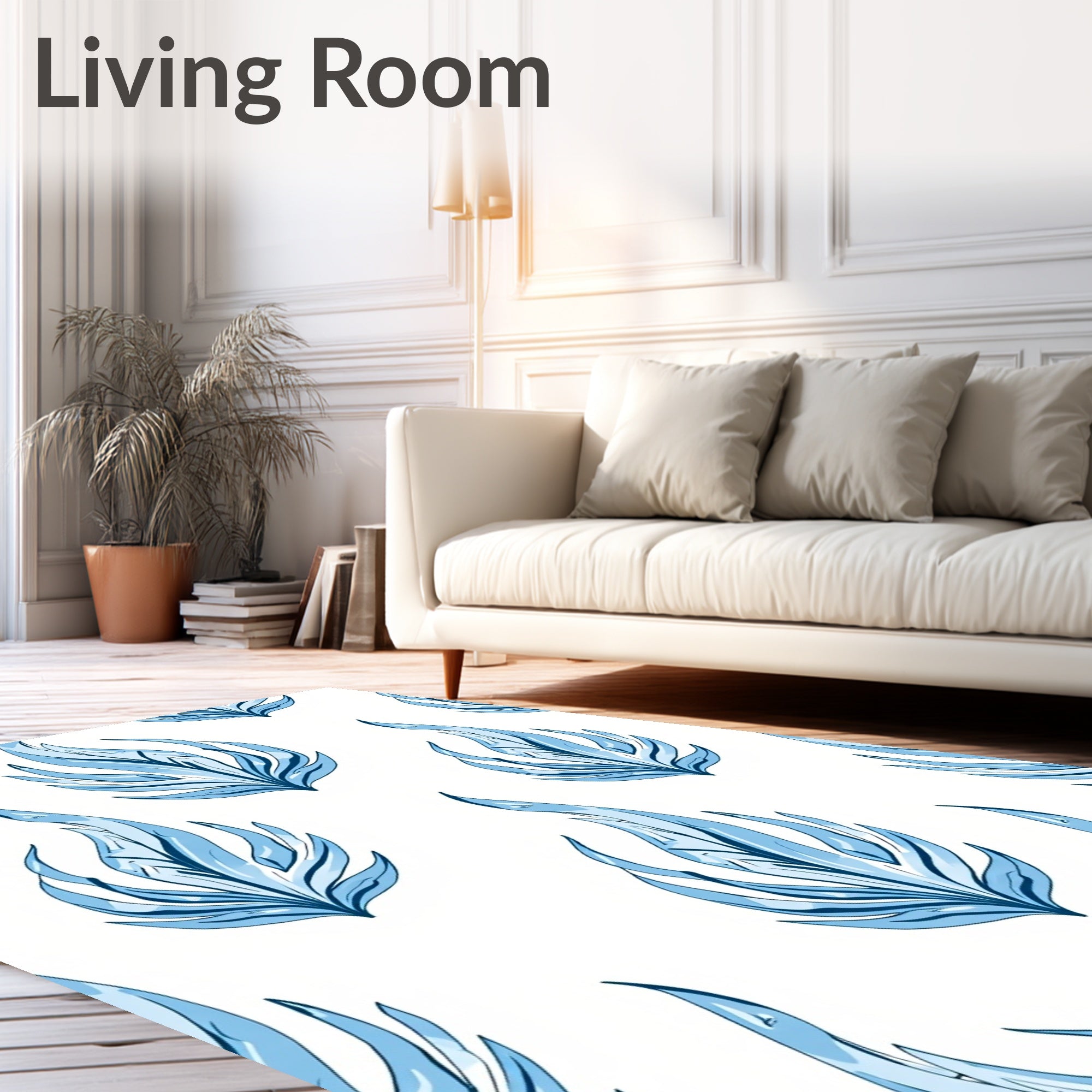 Arctic Ice Blue Flame Leaf Swirls Rug