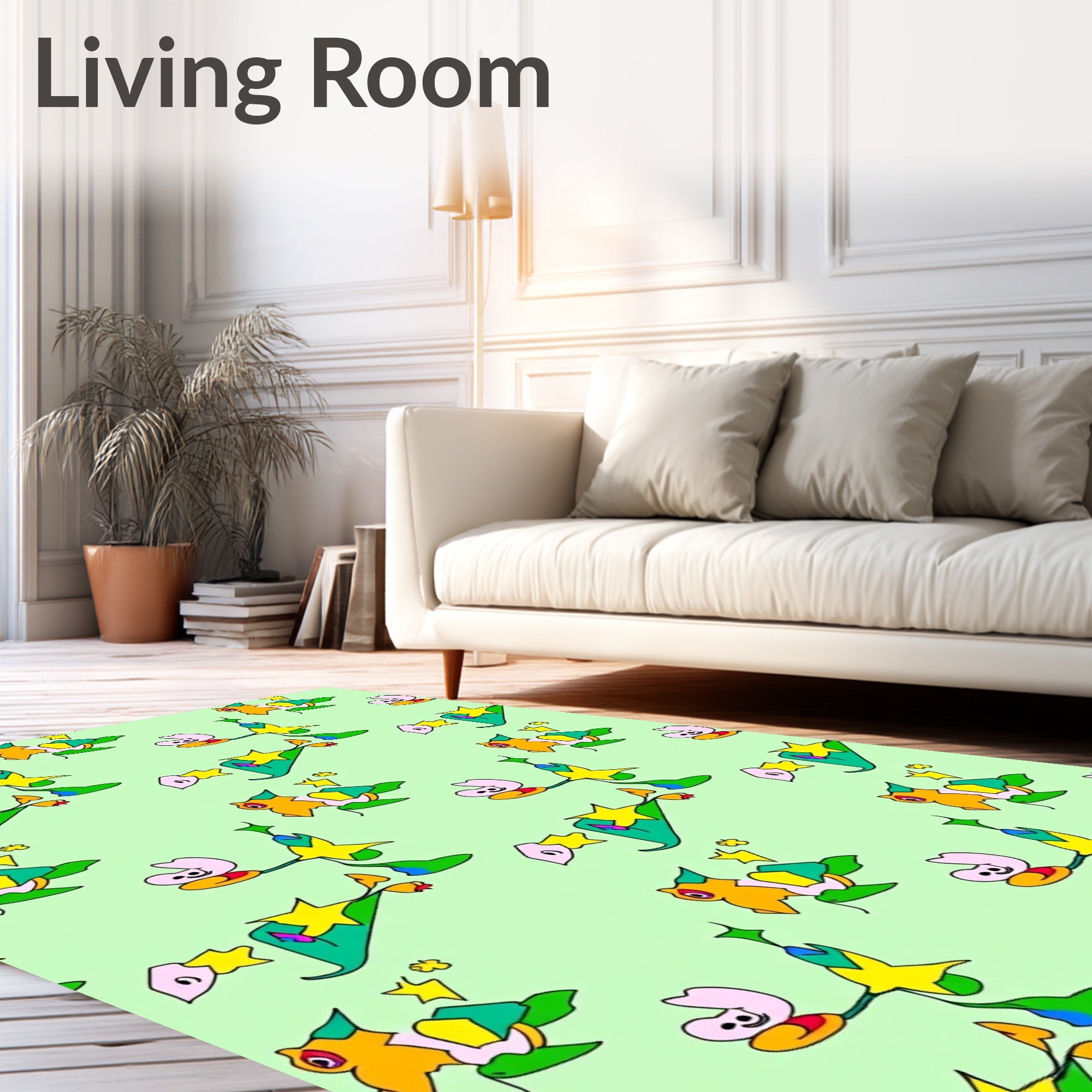 Whimsical Yellow Star Creature Garden Rug
