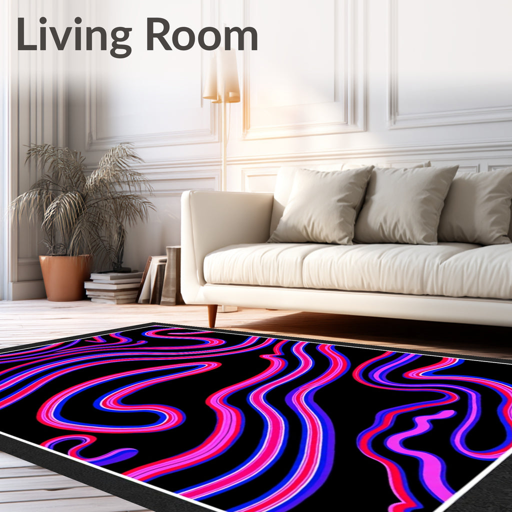 Vibrant Pink Blue Swirling Waves Rug