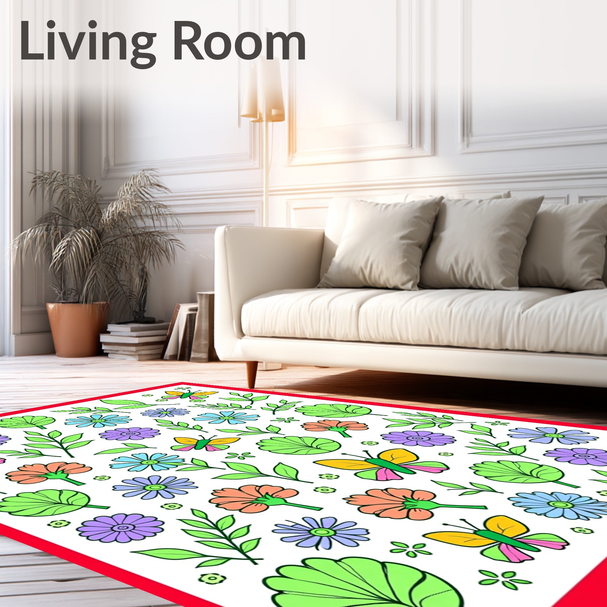 Playful Spring Butterfly Floral Collection Rug