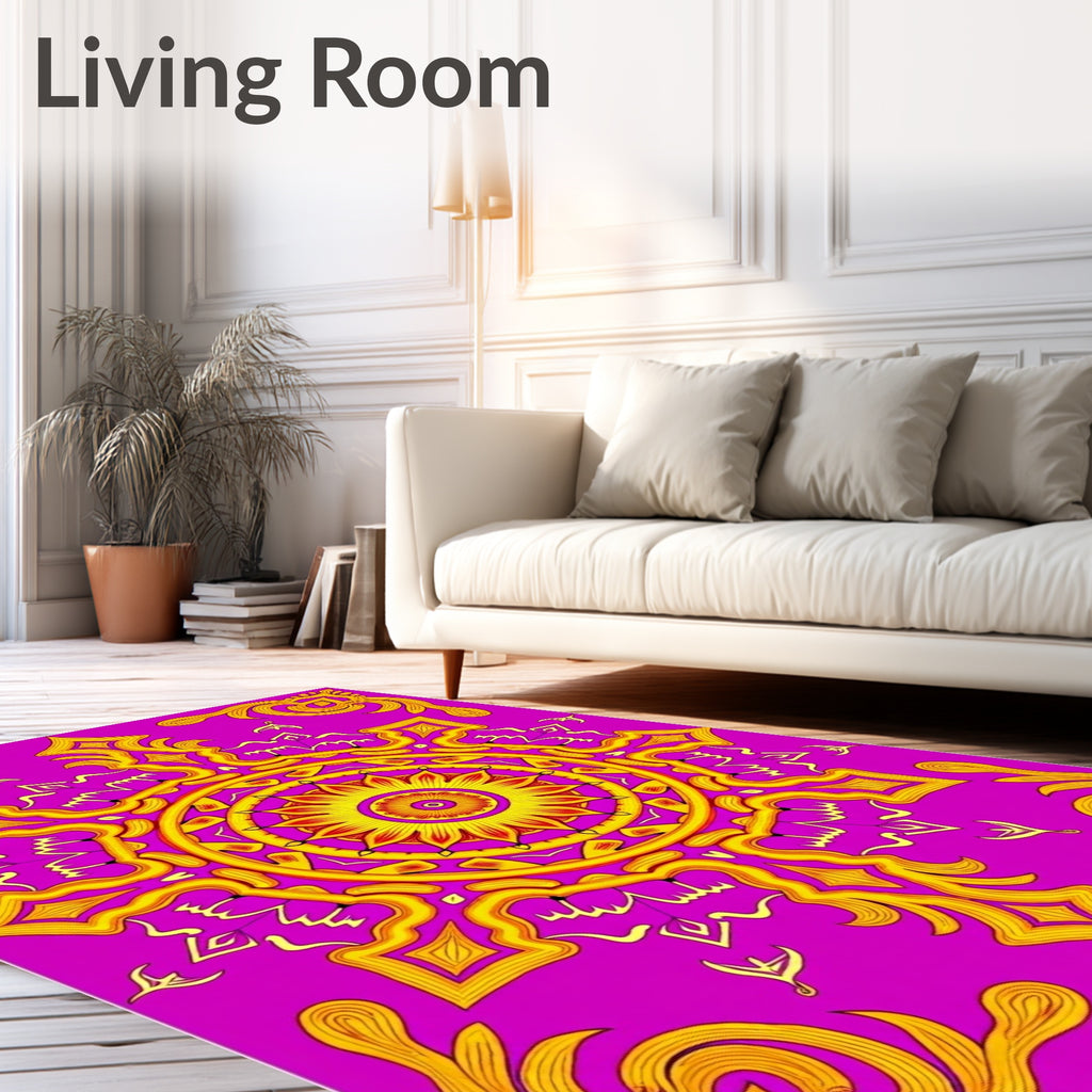 Vibrant Magenta Yellow Floral Mandala Rug