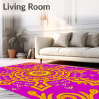 Vibrant Magenta Yellow Floral Mandala Rug