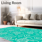 Teal White Turtle Swirl Pattern Rug