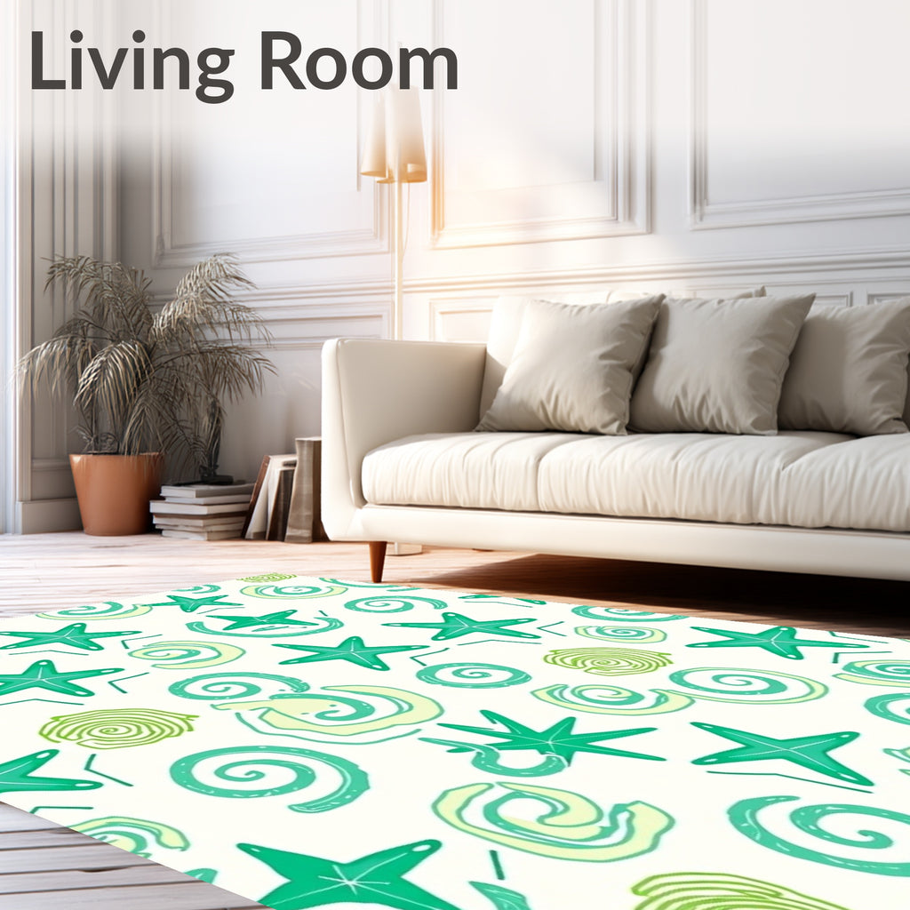 Coastal Teal Starfish Swirls Rug