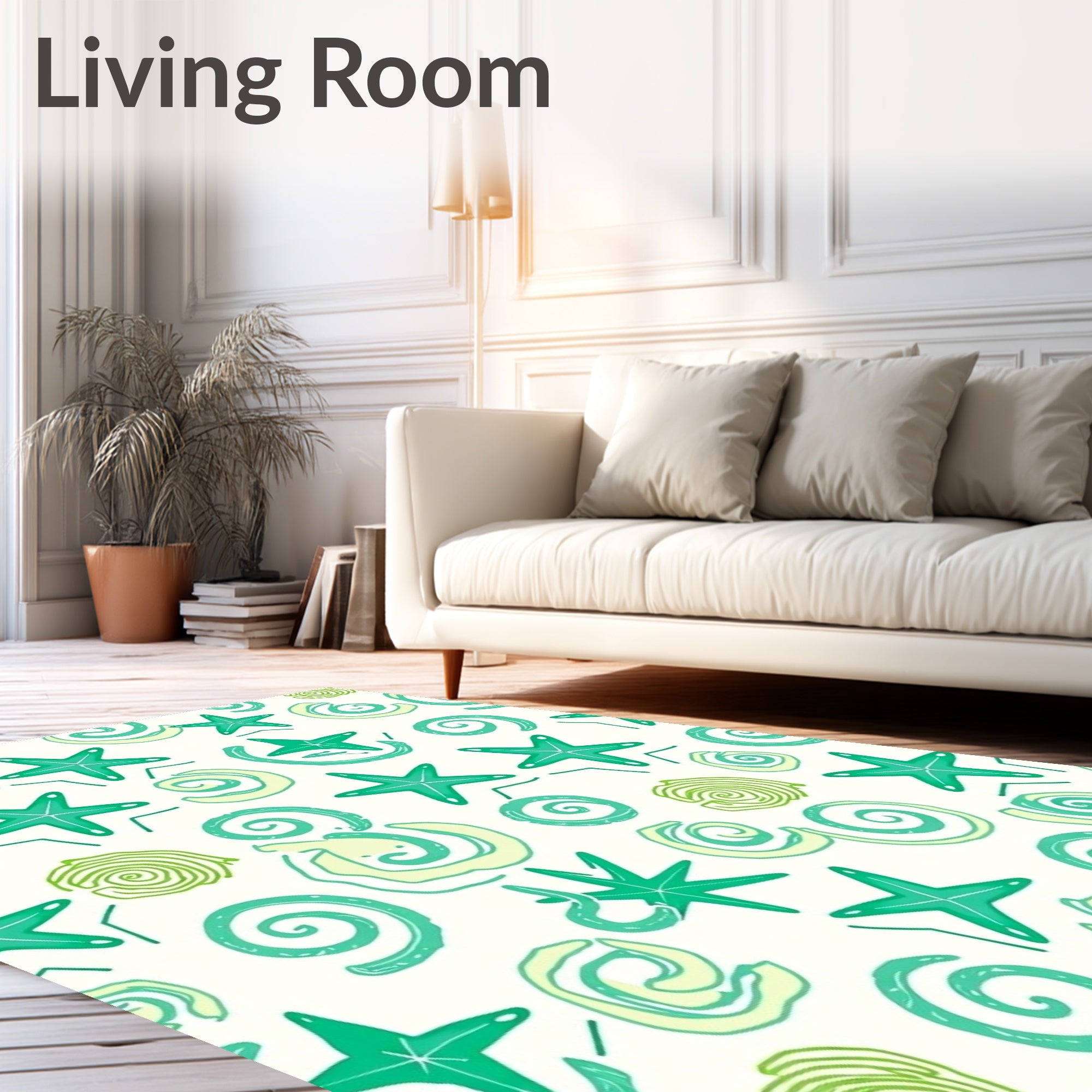 Coastal Teal Starfish Swirls Rug