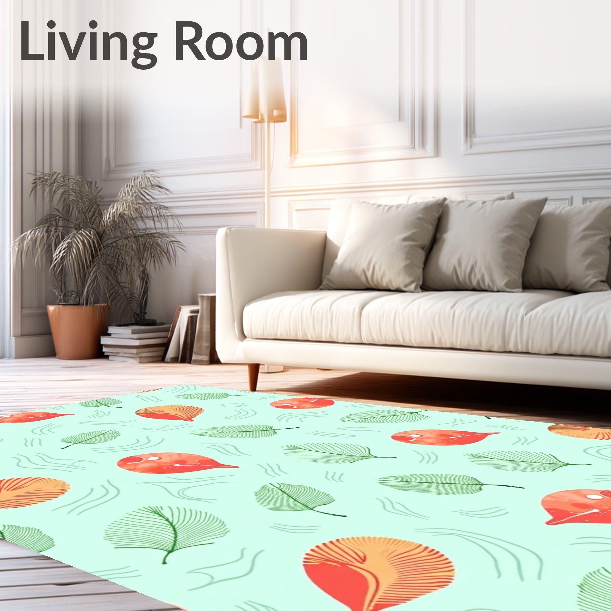 Coral Orange Leafy Swirl Background Rug