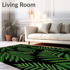 Dark Green Fern Leaf Pattern Rug