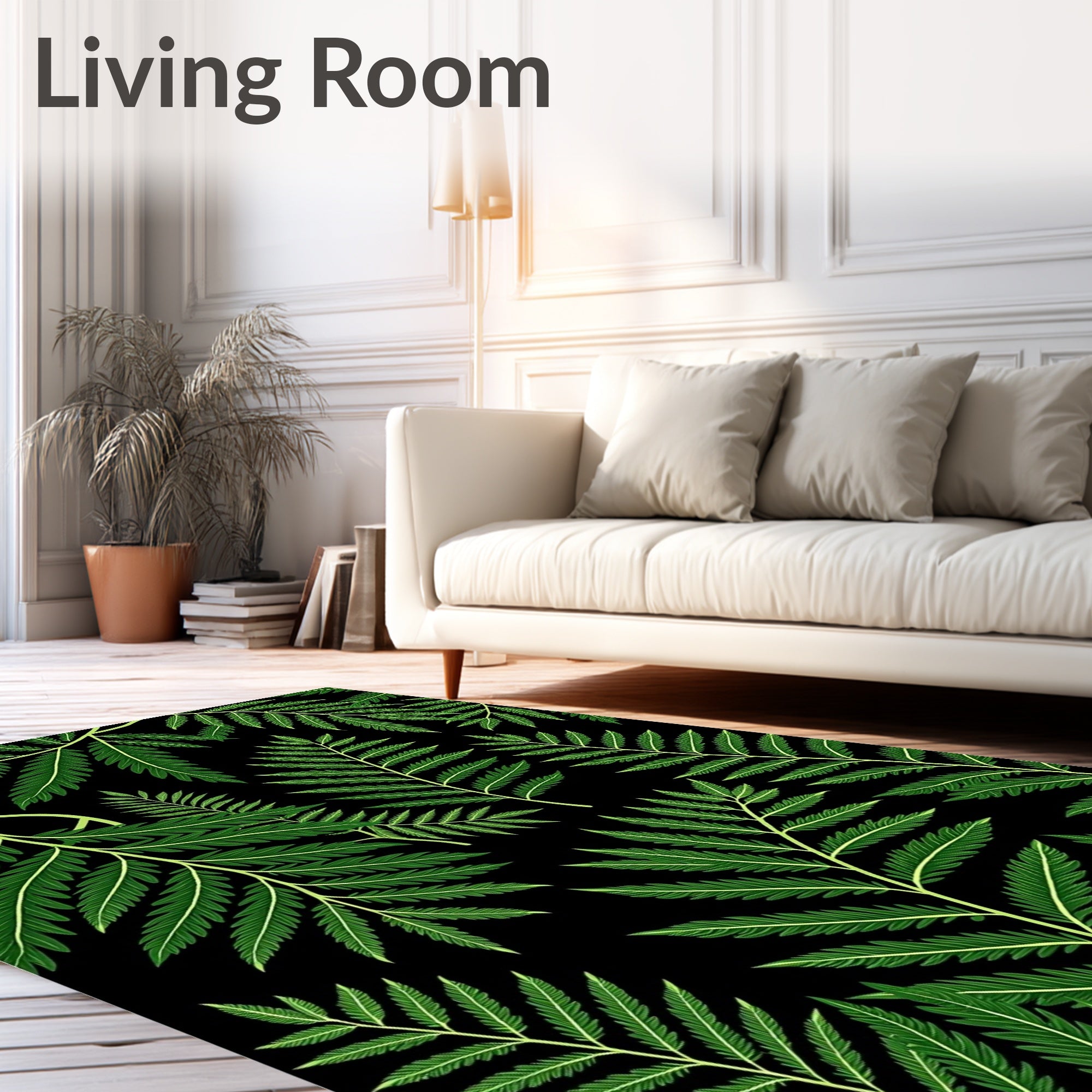 Dark Green Fern Leaf Pattern Rug