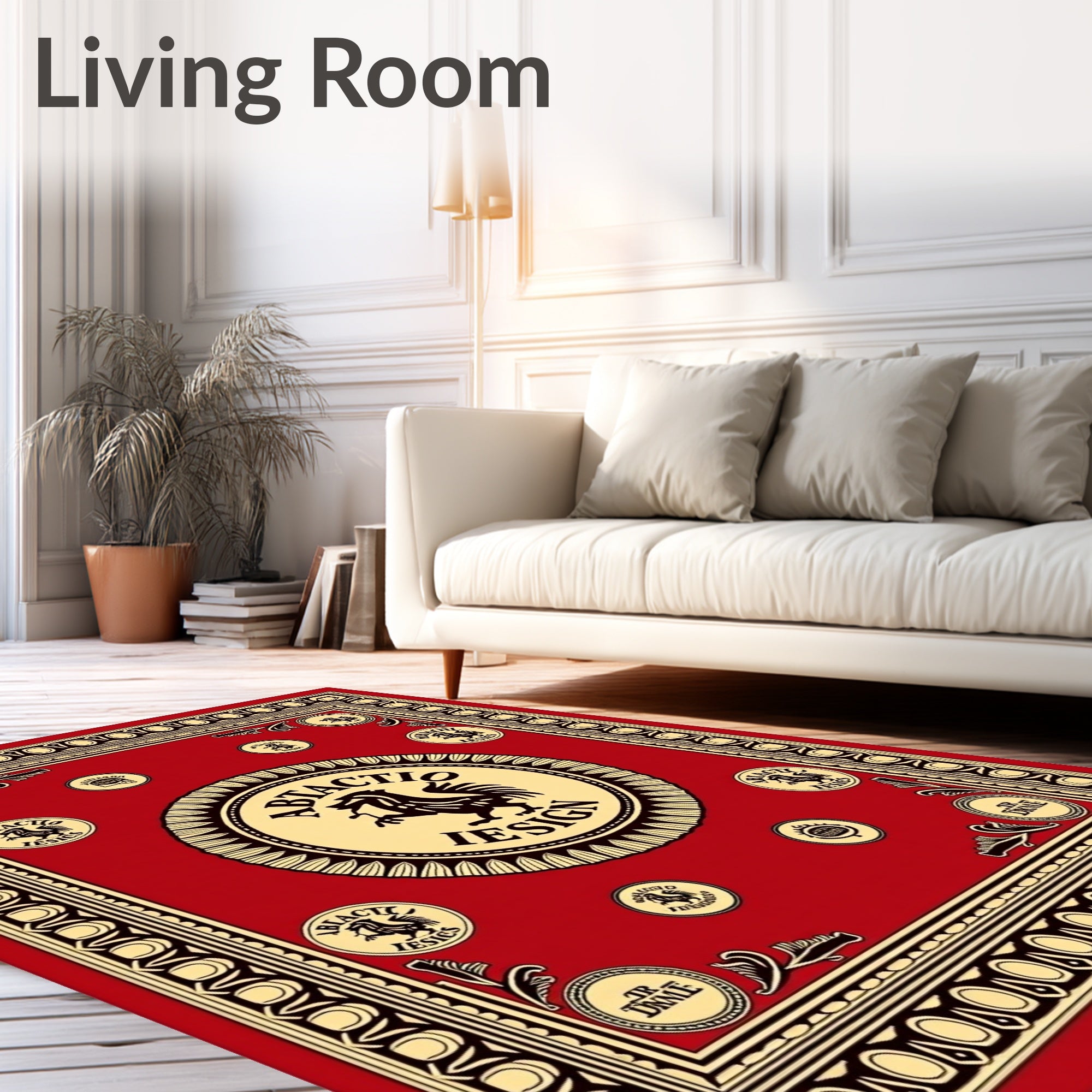 Rich Red Black Griffin Crest Rug