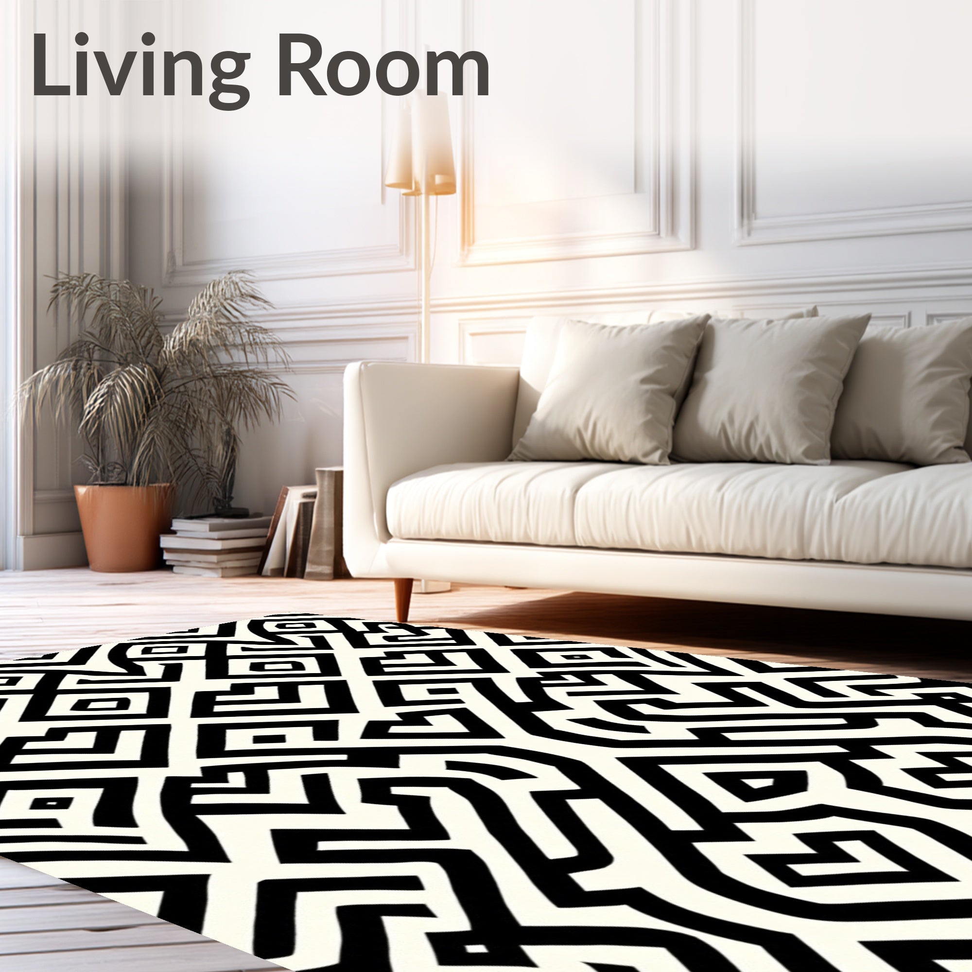 Bold Black White Interlocking Geometric Rug