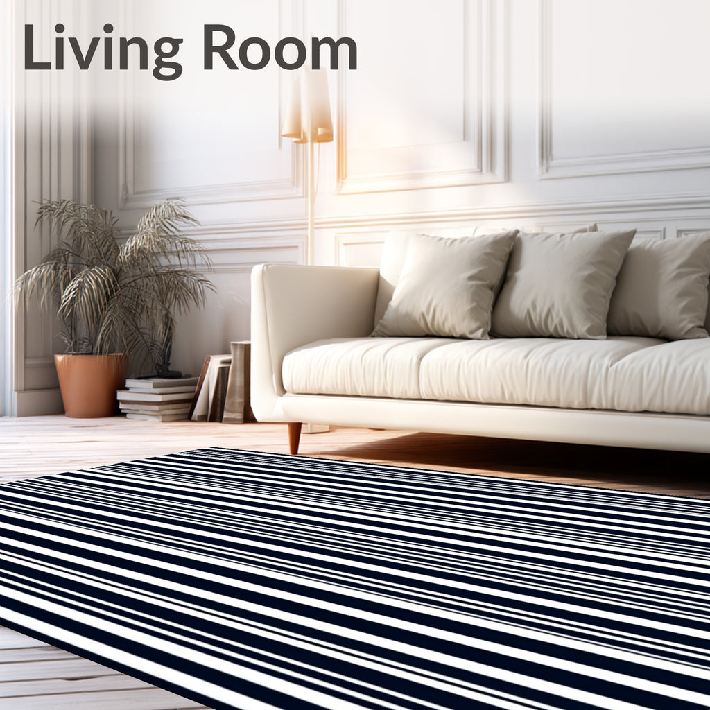 Bold Navy White Vertical Lines Rug
