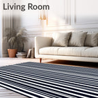 Bold Navy White Vertical Lines Rug