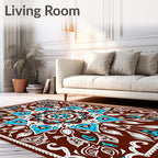 Brown Turquoise White Floral Mandala Rug