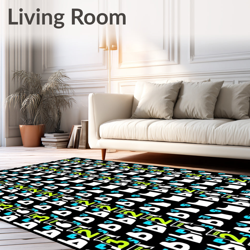 Bold Neon Geometric Alphabet Collage Rug