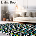 Bold Neon Geometric Alphabet Collage Rug