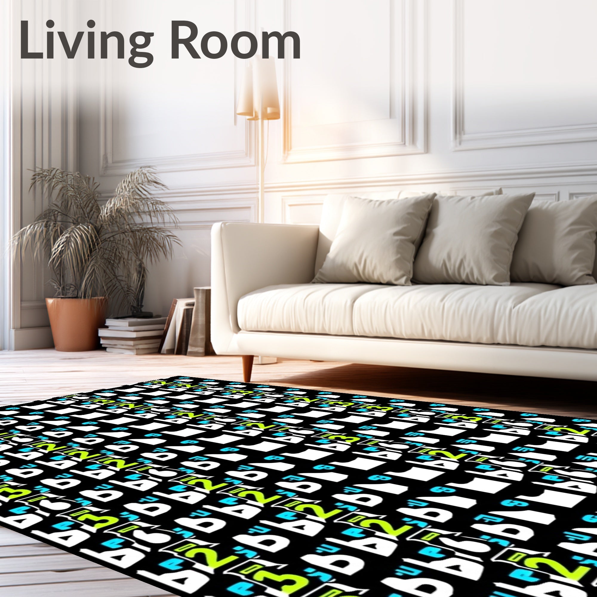 Bold Neon Geometric Alphabet Collage Rug