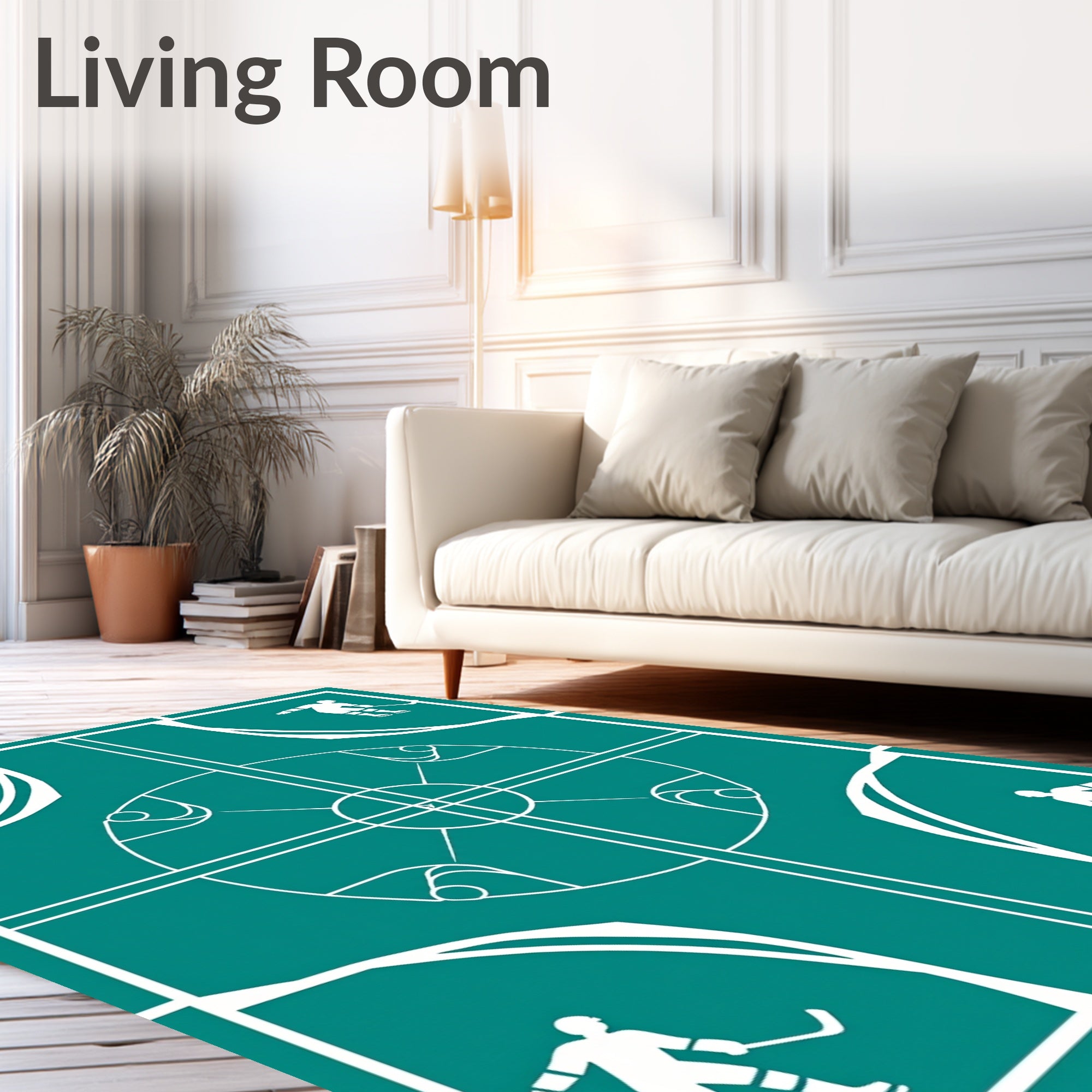 Teal Hockey Rink Players Medallion Rug