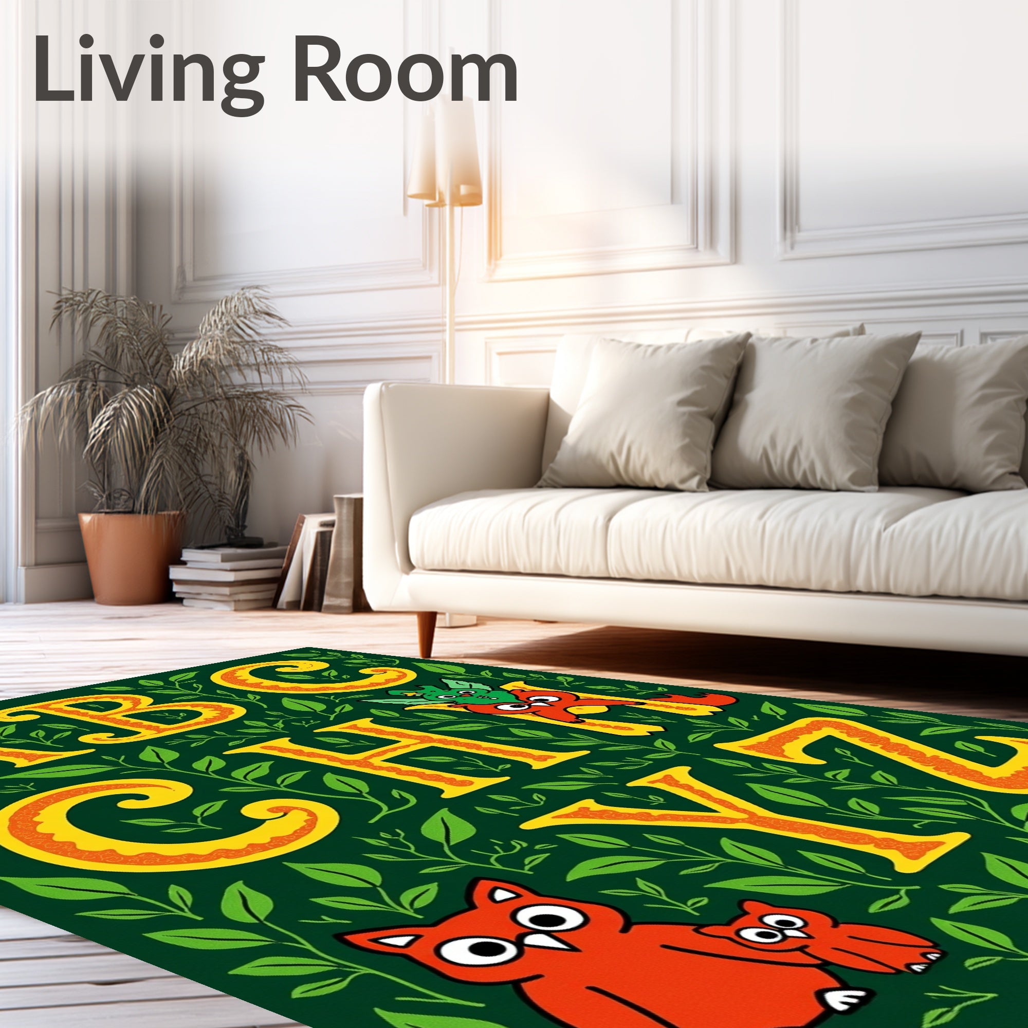 Charming Yellow Alphabet Nature Whimsical Owls Rug