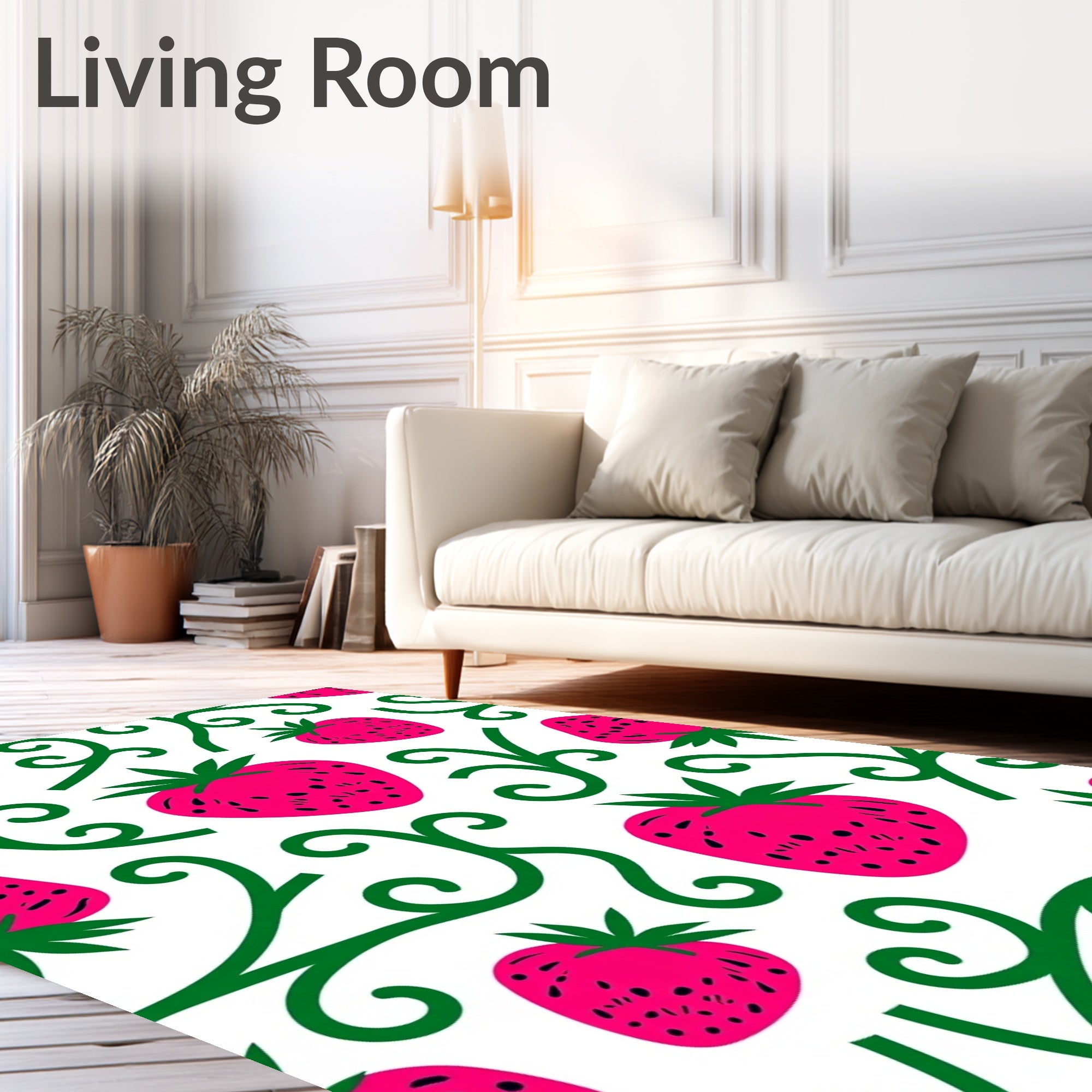 Pink Strawberry Vine Swirl Rug