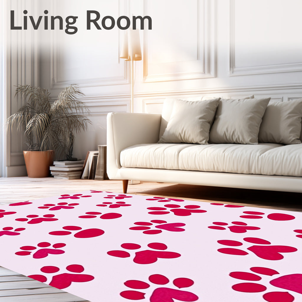 Playful Pink Paw Prints Pattern Rug