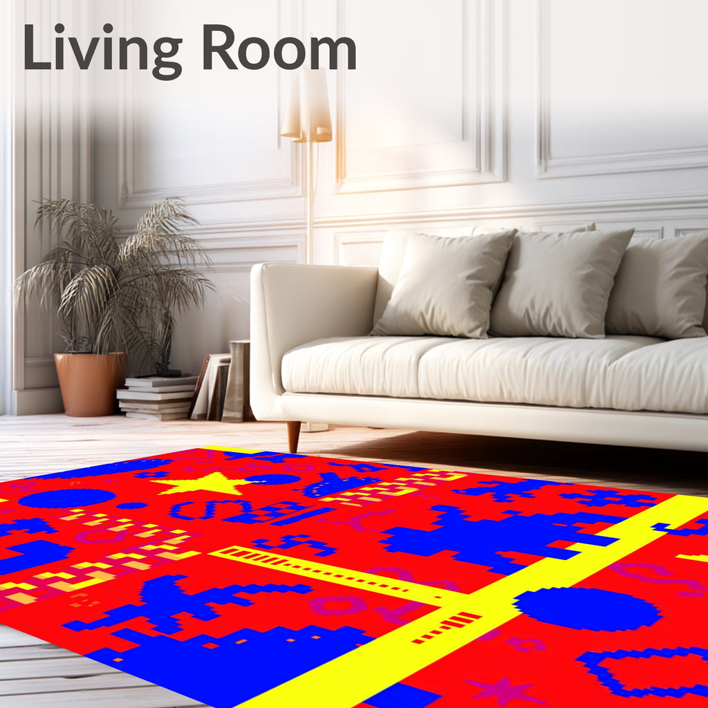 Pixelated Red Blue Yellow Star Shapes Rug