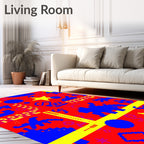 Pixelated Red Blue Yellow Star Shapes Rug