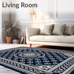 Navy White Intricate Mandala Floral Rug