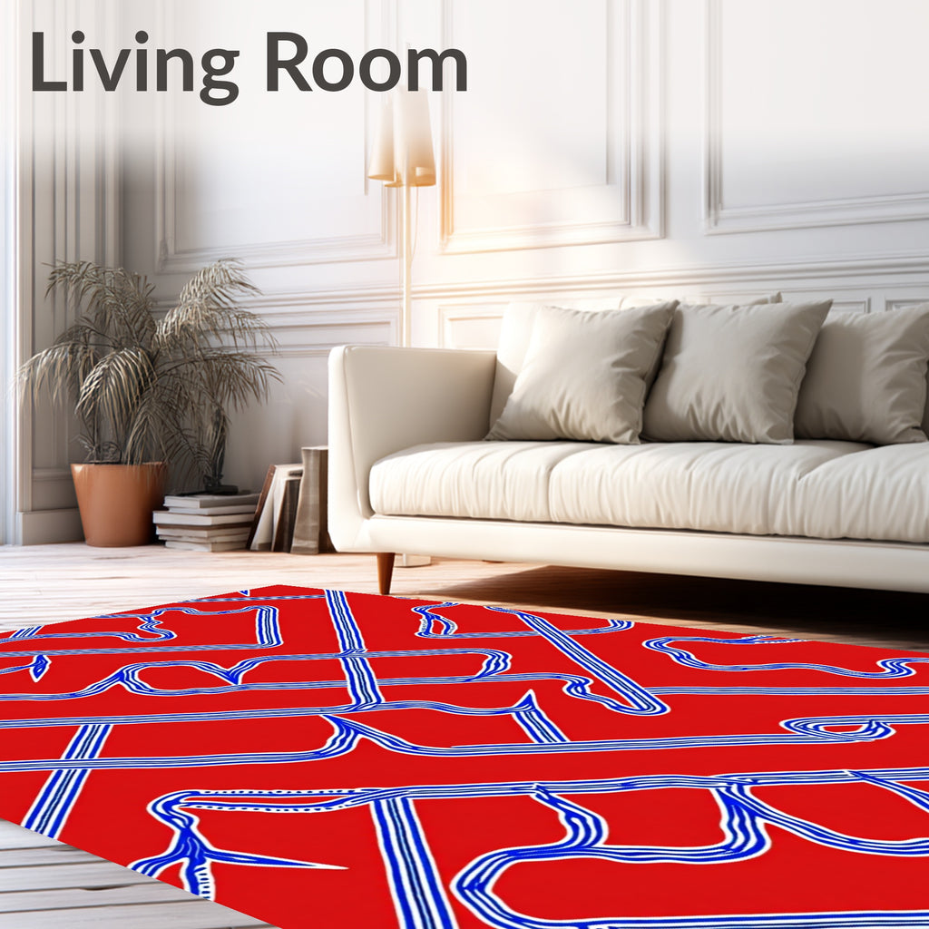 Red Blue Flowing Interlocking Lines Rug