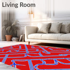 Red Blue Flowing Interlocking Lines Rug