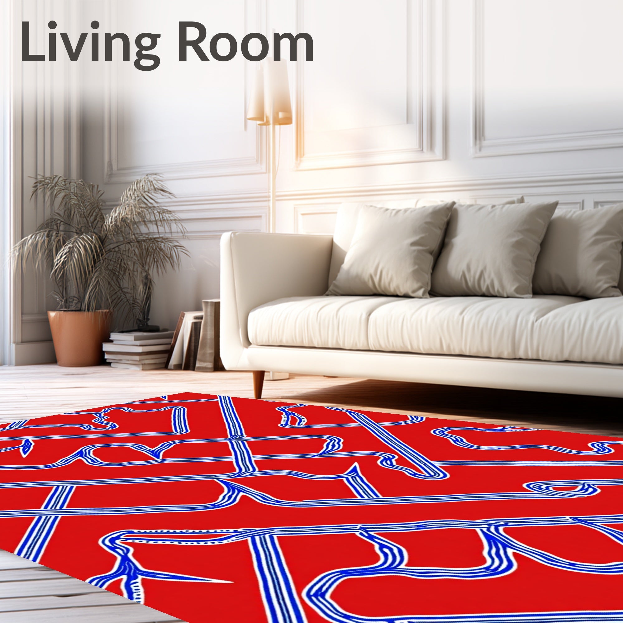 Red Blue Flowing Interlocking Lines Rug