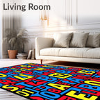 Bold Red Blue Yellow Letter Collage Rug