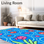 Cute Coral Pink Fish Blue Water Rug