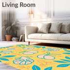 Whimsical Teal Orange Fruit Foliage Rug