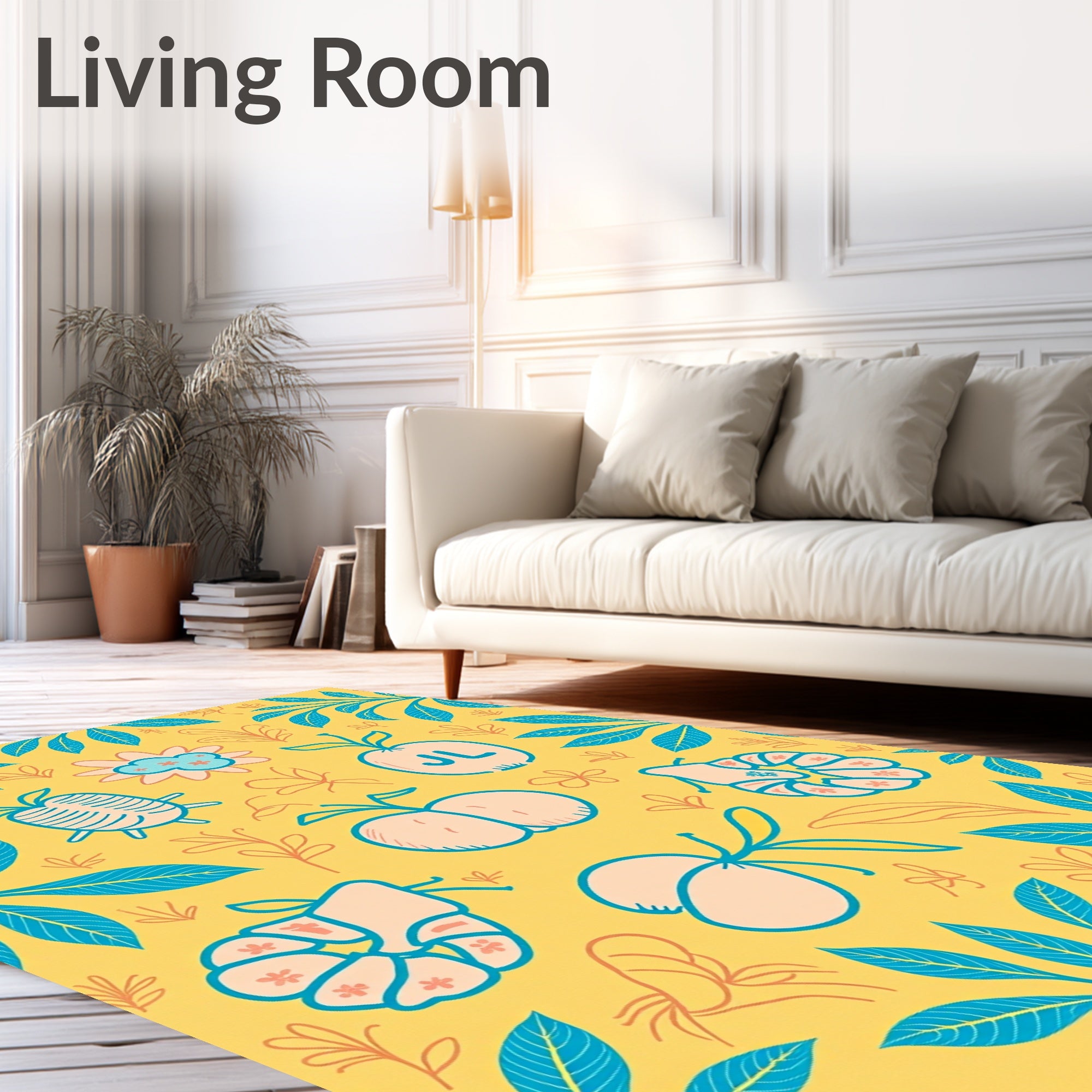 Whimsical Teal Orange Fruit Foliage Rug