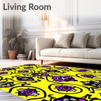 Vibrant Purple Black Yellow Geometric Forms Rug