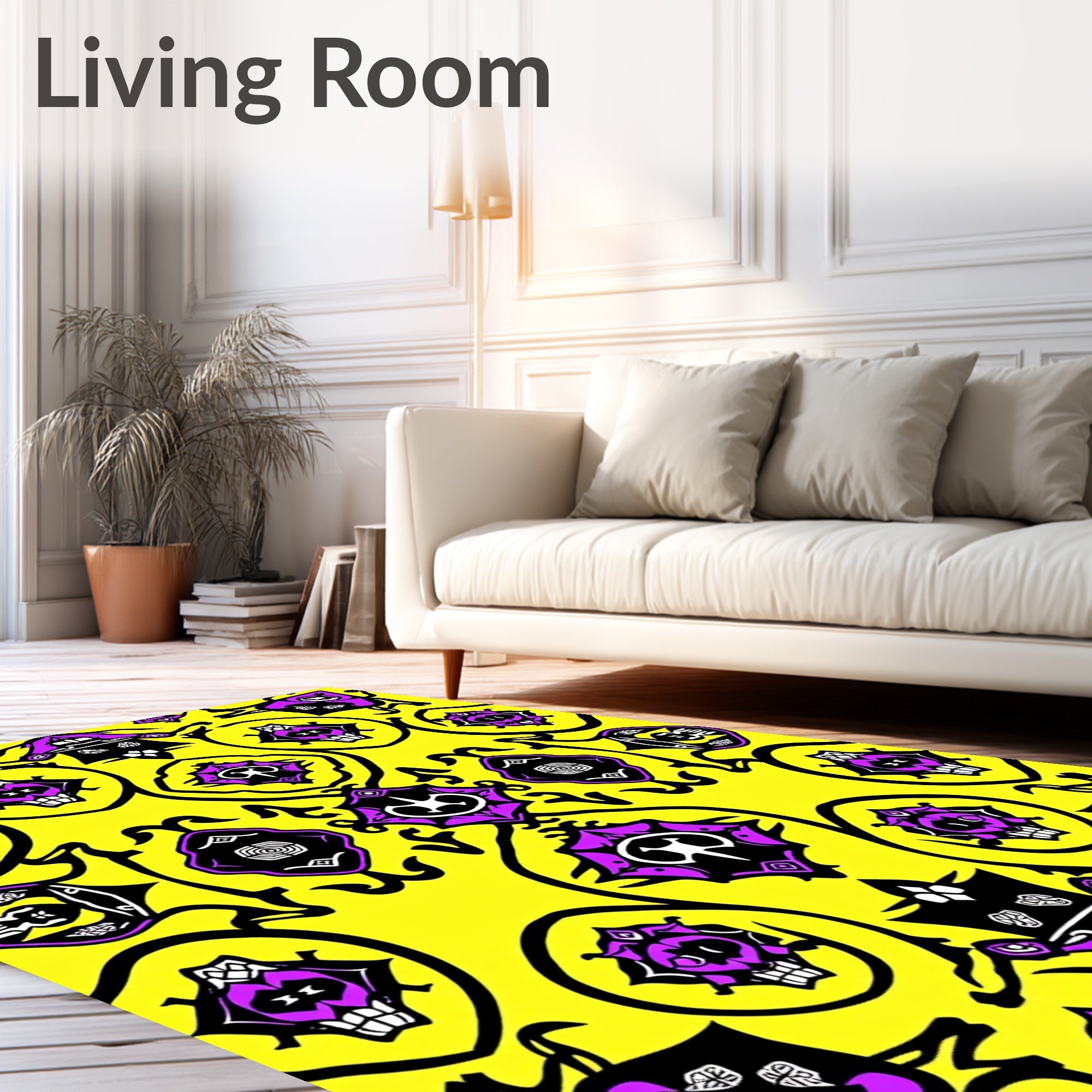 Vibrant Purple Black Yellow Geometric Forms Rug