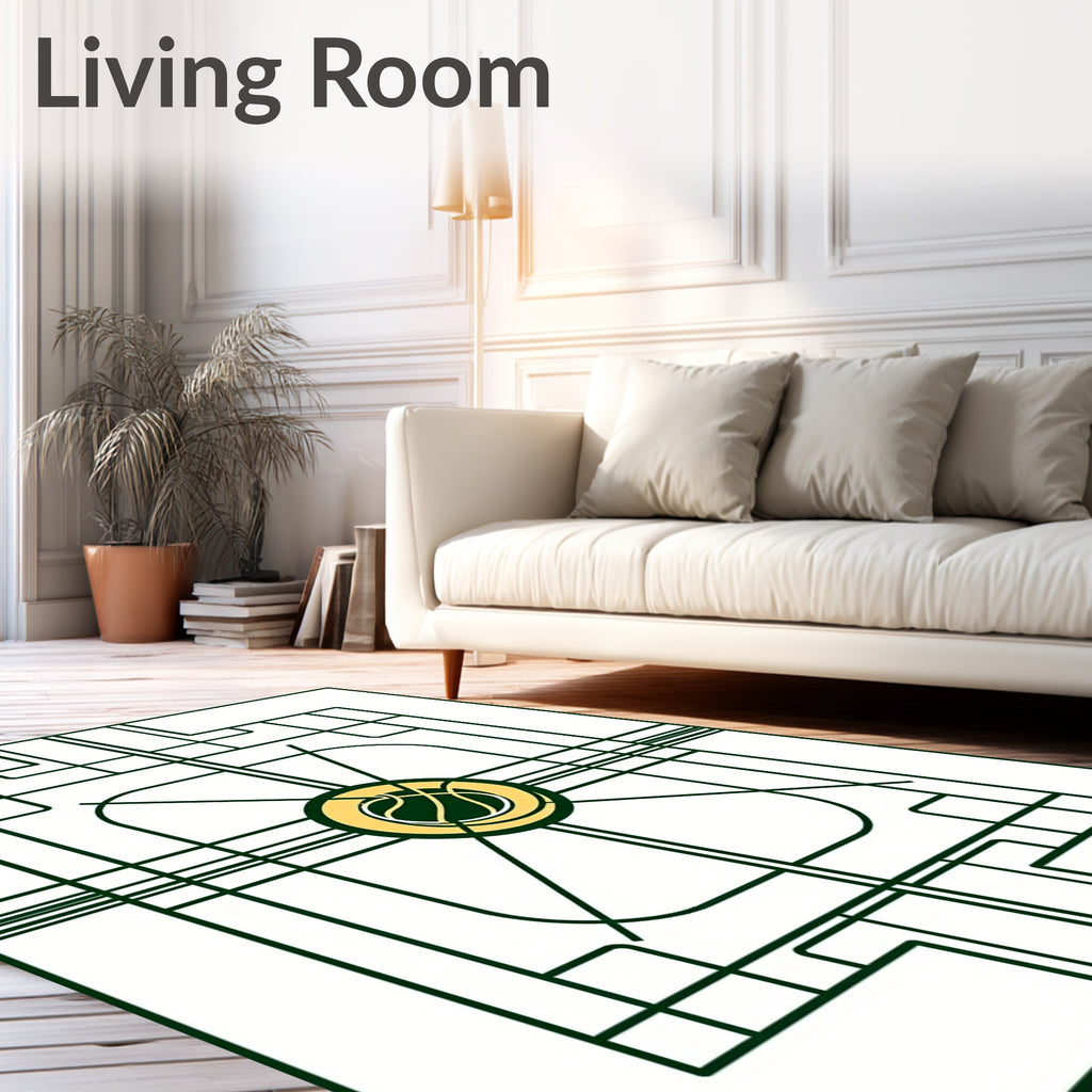 Green Art Deco Basketball Court Rug