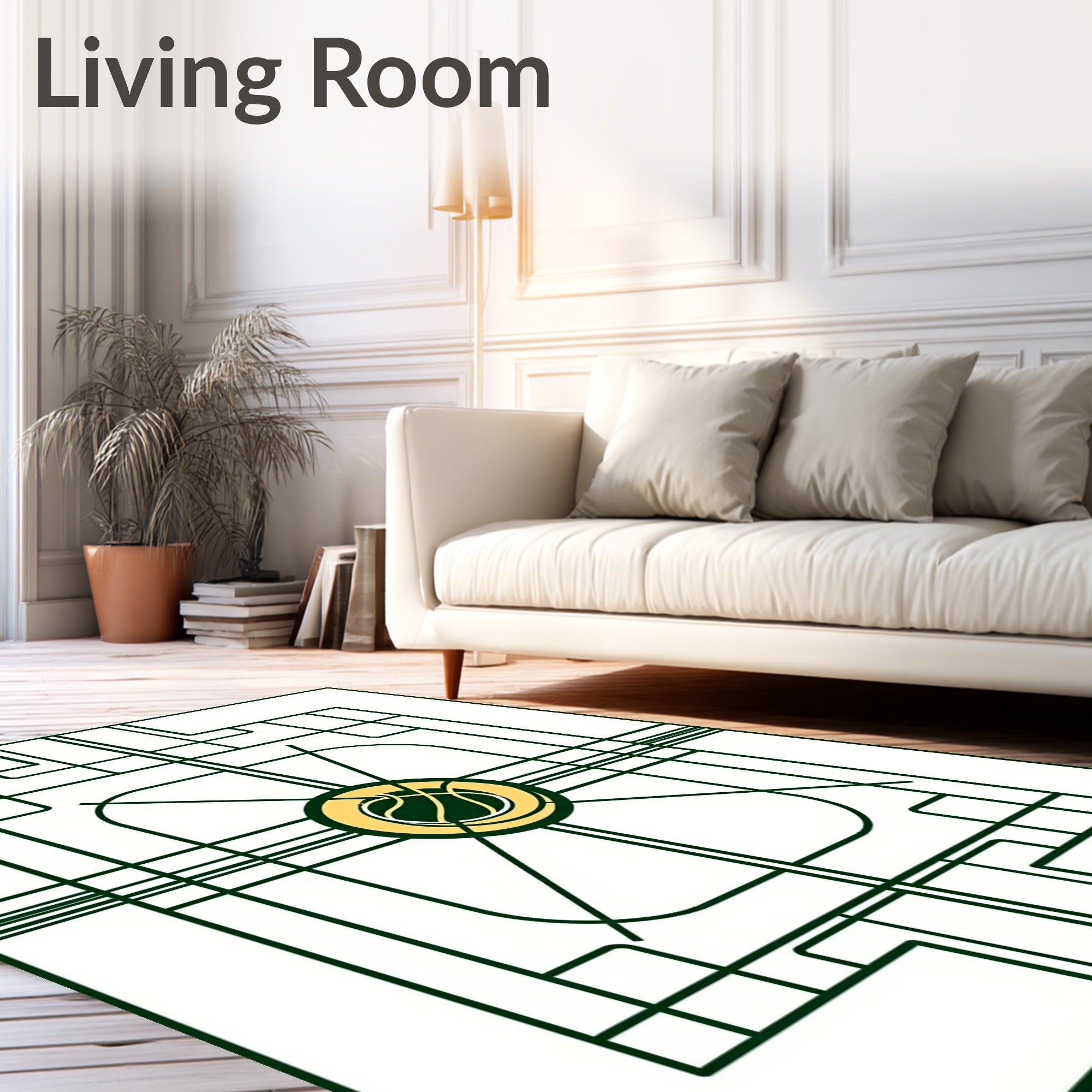 Green Art Deco Basketball Court Rug