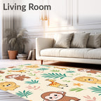 Cute Safari Animals Jungle Leaves Rug
