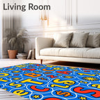 Playful alphabet and sunbursts blue Rug
