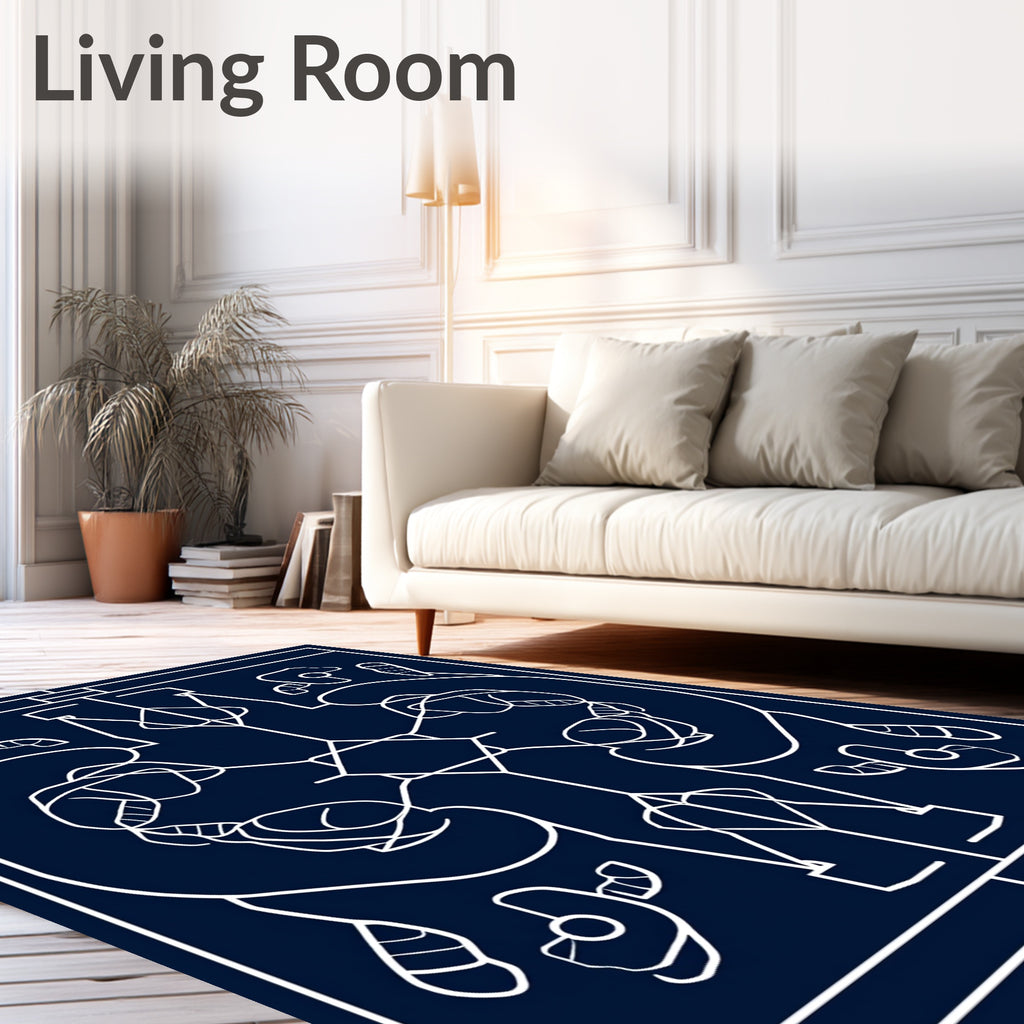 Symmetrical White Line Art Navy Rug