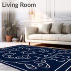 Symmetrical White Line Art Navy Rug