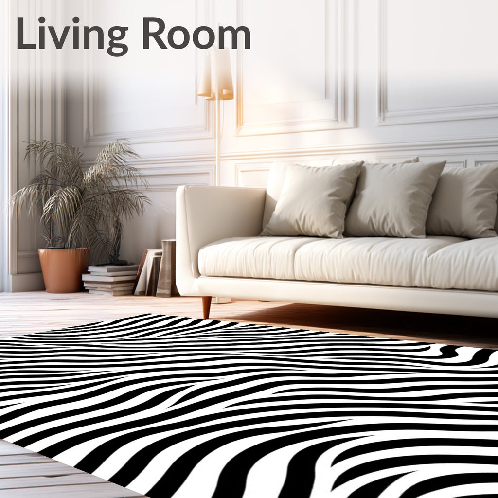 Black White Wavy Stripes Rug