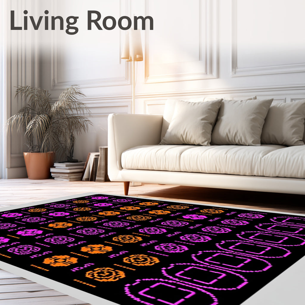 Pink Orange Pixelated Floral Medallion Rug