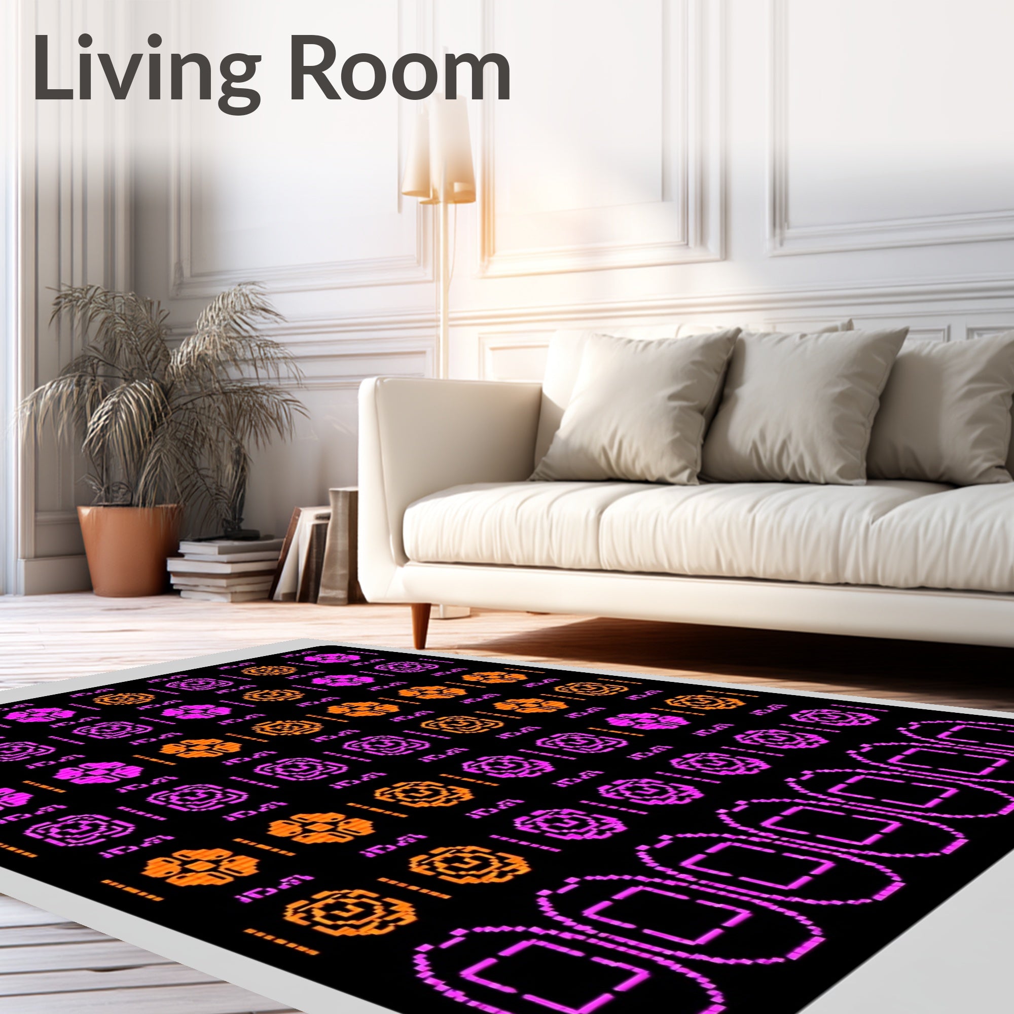 Pink Orange Pixelated Floral Medallion Rug