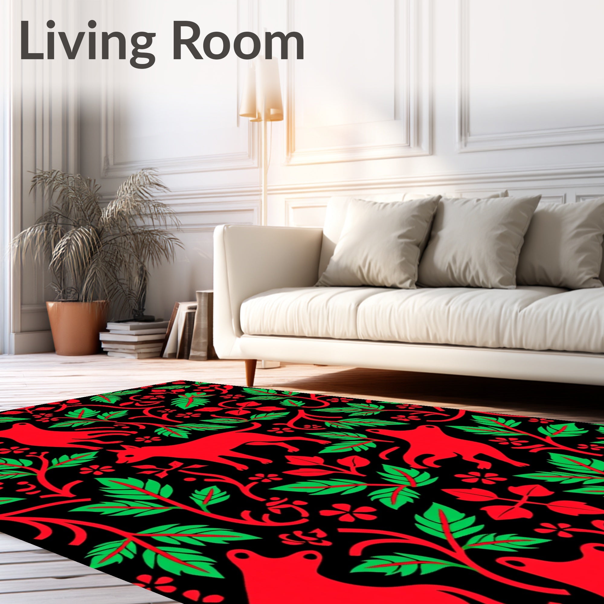 Whimsical Red Fox Foliage Black Rug