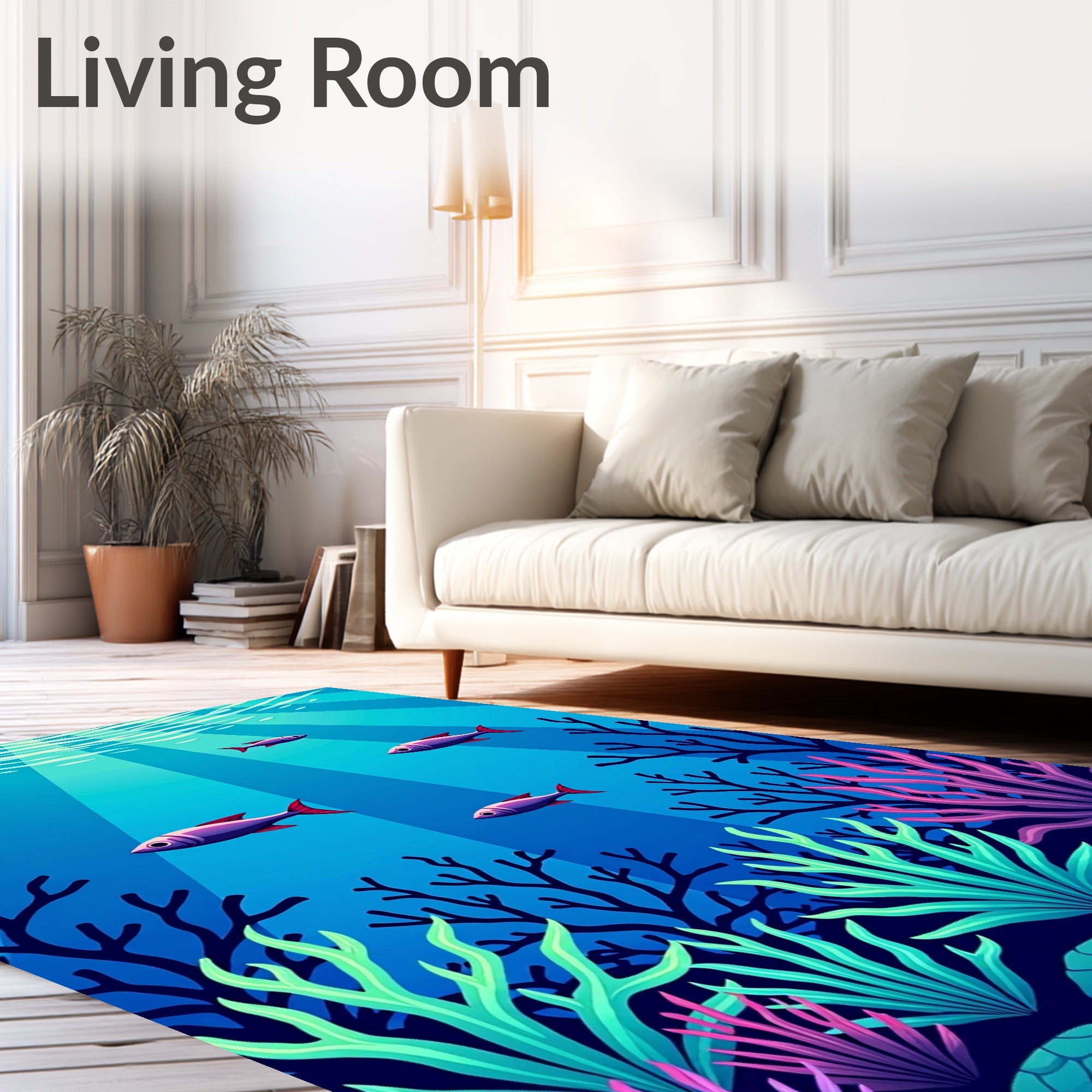 Serene Blue Ocean Coral Fish Rug