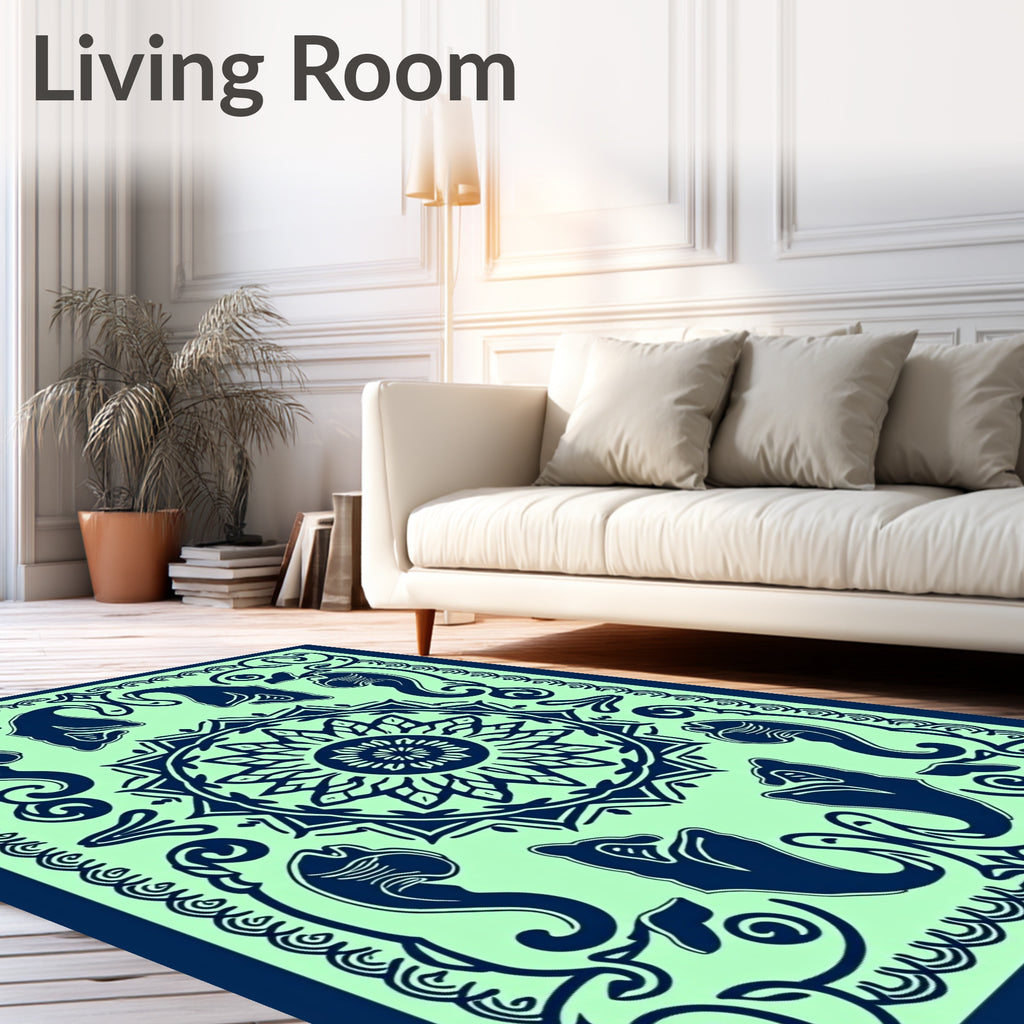 Naval Blue Elephant Medallion Jade Rug