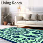 Naval Blue Elephant Medallion Jade Rug